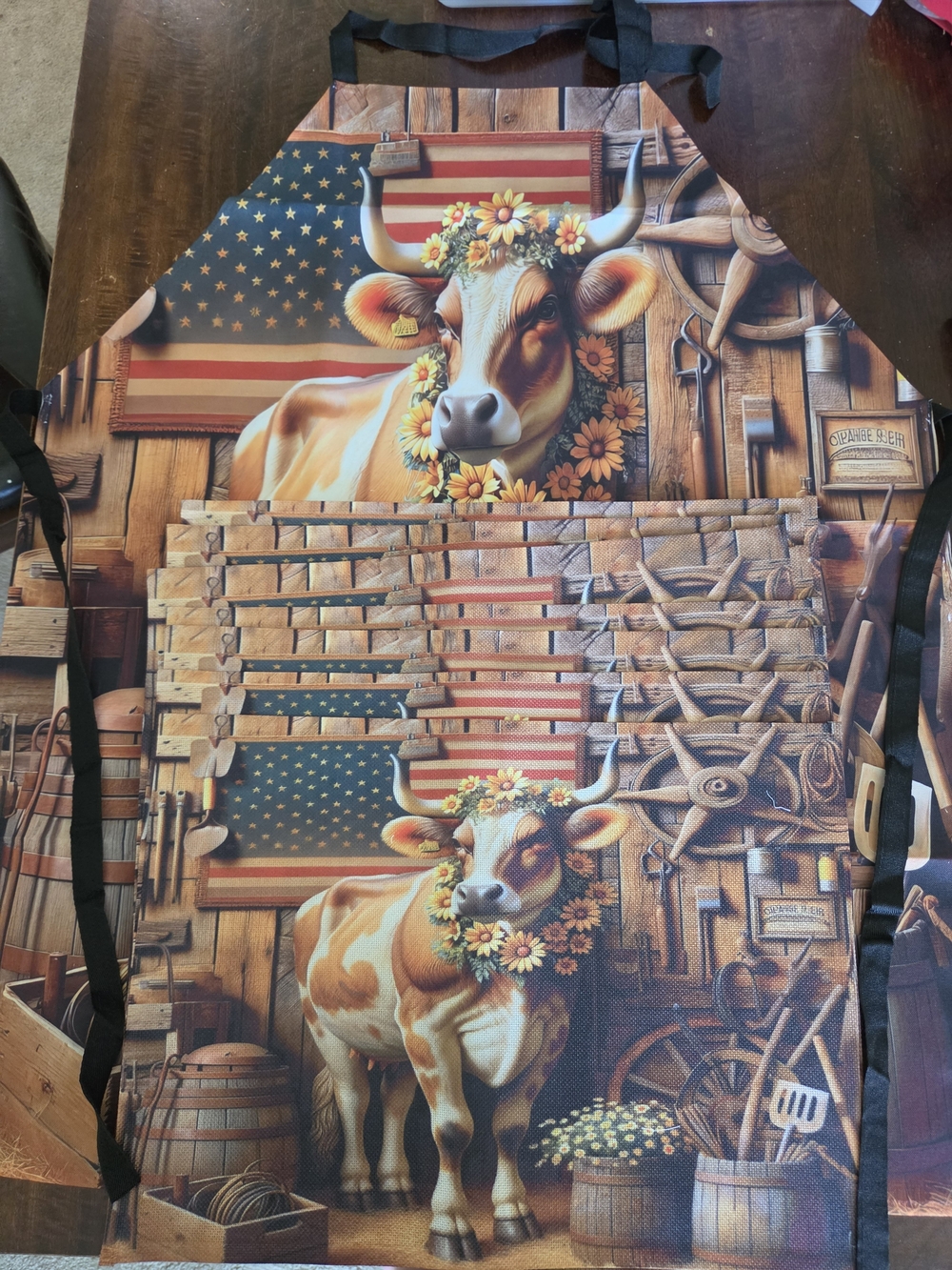 Farmhouse Cow Apron And 8 Pc Placemat Bundle